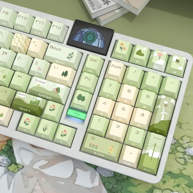 Alt view image 2 of 4 - Mountain Stream PBT Mechanical Keyboards Keycaps Dye-Sublimation Side Print Backlit, Green Nature Landscape
