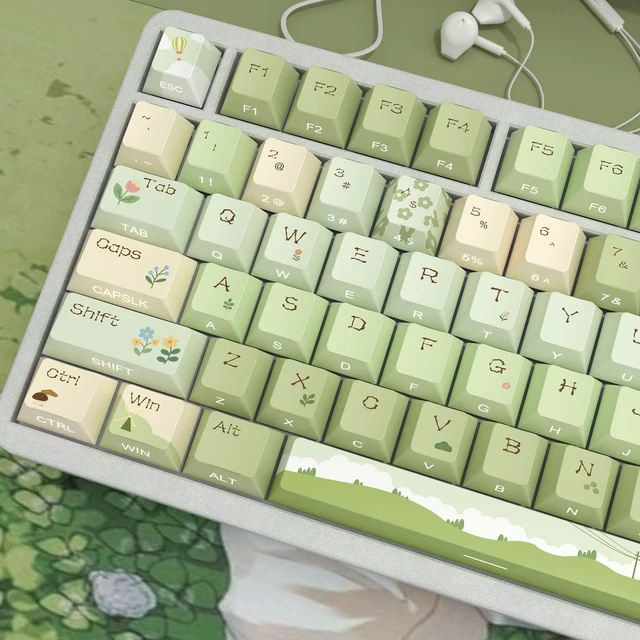 Alt view image 3 of 4 - Mountain Stream PBT Mechanical Keyboards Keycaps Dye-Sublimation Side Print Backlit, Green Nature Landscape