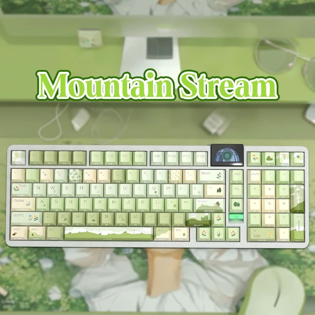 Alt view image 4 of 4 - Mountain Stream PBT Mechanical Keyboards Keycaps Dye-Sublimation Side Print Backlit, Green Nature Landscape