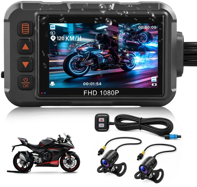 Main image of Motorcycle Dash Cam Dual HD Camera Front and Rear View 3" IPS Screen 1080P