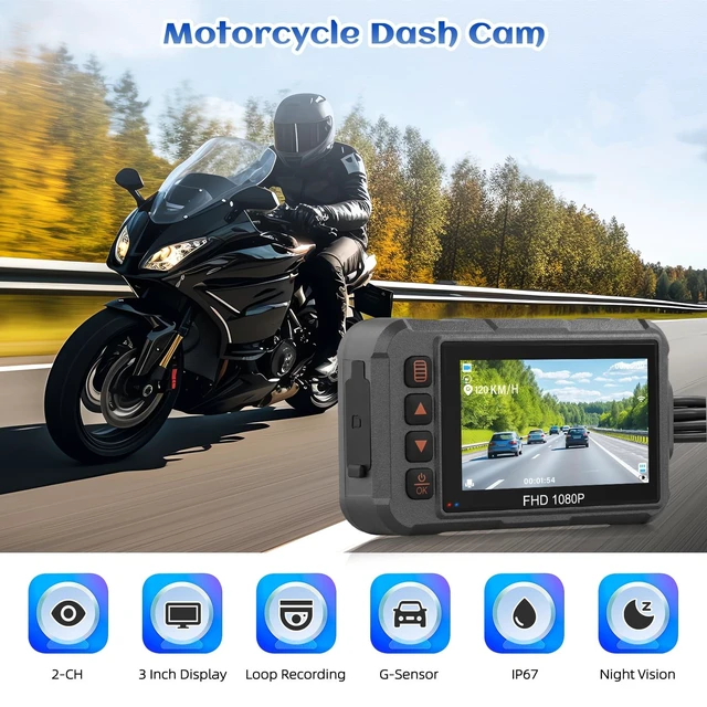 Alt view image 2 of 5 - Motorcycle Dash Cam Dual HD Camera Front and Rear View 3" IPS Screen 1080P