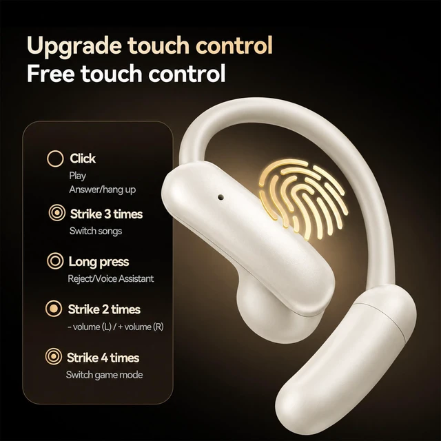 Alt view image 3 of 5 - ROEL-PLAY Open Ear Bluetooth Headphones, Magnetic Swap Battery, 60H Beige