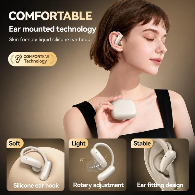 Alt view image 5 of 5 - ROEL-PLAY Open Ear Bluetooth Headphones, Magnetic Swap Battery, 60H Beige