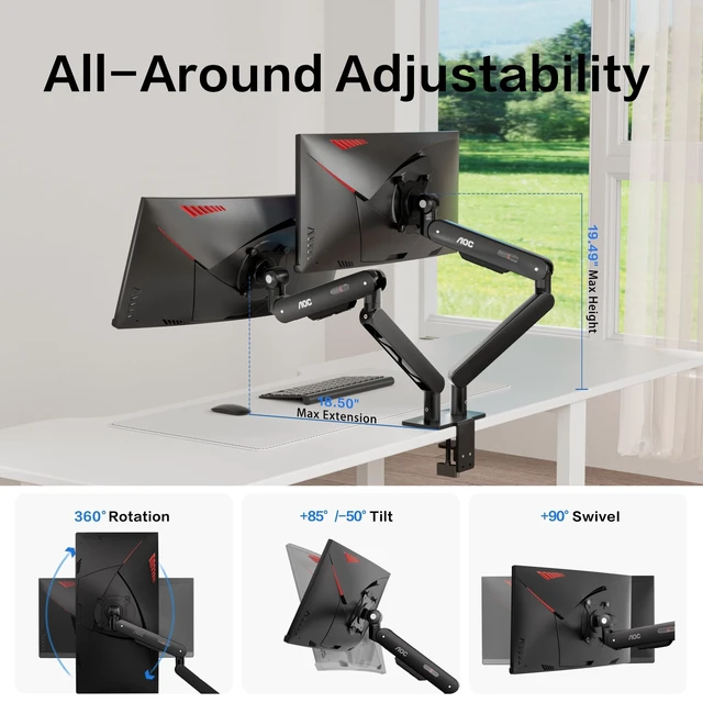 Alt view image 3 of 5 - AOC AM420PLUS Premium Aluminum Dual Monitor Arm