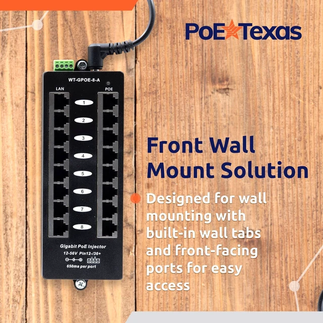 Alt view image 5 of 5 - PoE Texas 8-Port Gigabit PoE Injector with 48V 120W Supply