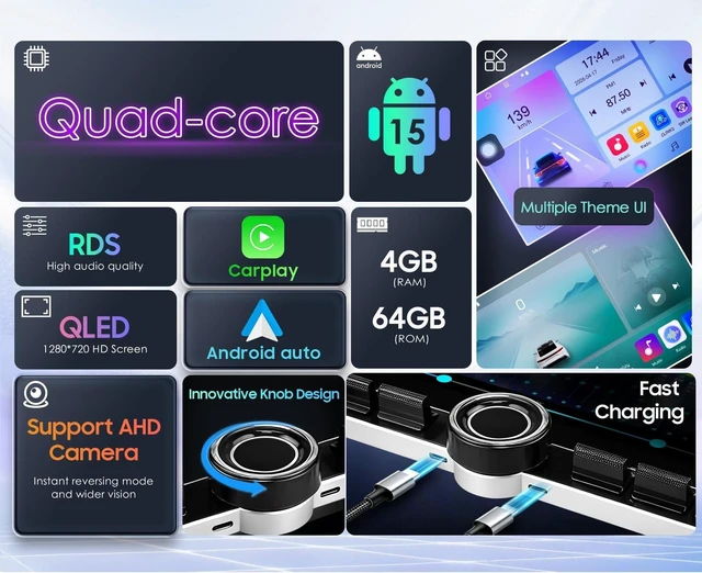 Alt view image 4 of 5 - 10.2 4GB+ 64GB Android15 Car Radio Stereo Upgrade For Dodge Ram 1500 2500 3500 2013-2018 (Manual AC) Volume Knob Keybutton Supports Wireless Carplay/Android Auto Steering Wheel Control WiFi Blu