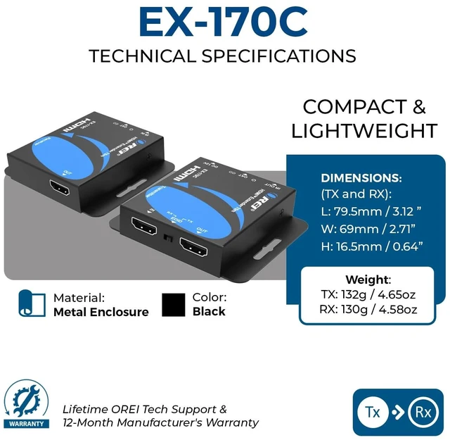 Alt view image 4 of 5 - OREI 4K HDMI Over Ethernet Extender Over CAT5/CAT6/CAT7, with IR Upto 164 Feet - Loop Out - (EX-170C) - (20 Pack)