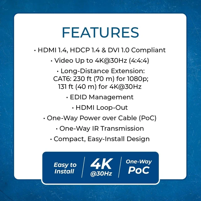 Alt view image 5 of 5 - OREI 4K HDMI Over Ethernet Extender Over CAT5/CAT6/CAT7, with IR Upto 164 Feet - Loop Out - (EX-170C) - (20 Pack)