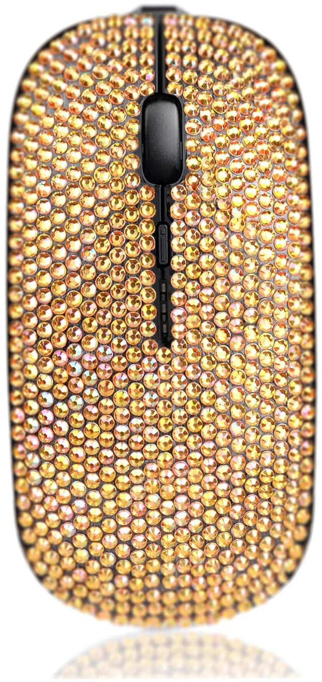 Main image of blingbybri Bling Pink Rhinestone Wireless Mouse, 700mAh Rechargeale & Noiseless,Flat Slim Mouse for Notebook,PC,Laptop,Computer,MacBook - Gold