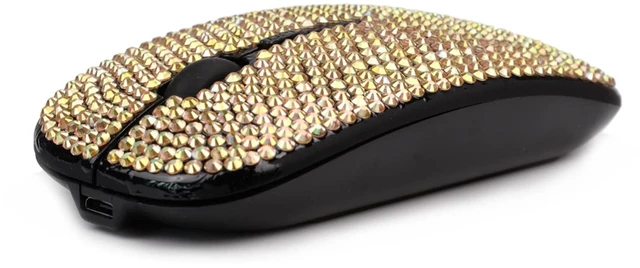 Alt view image 3 of 5 - blingbybri Bling Pink Rhinestone Wireless Mouse, 700mAh Rechargeale & Noiseless,Flat Slim Mouse for Notebook,PC,Laptop,Computer,MacBook - Gold