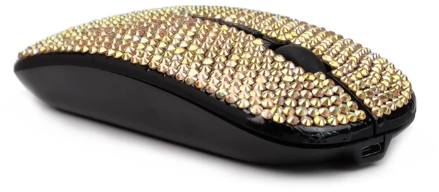 Alt view image 4 of 5 - blingbybri Bling Pink Rhinestone Wireless Mouse, 700mAh Rechargeale & Noiseless,Flat Slim Mouse for Notebook,PC,Laptop,Computer,MacBook - Gold