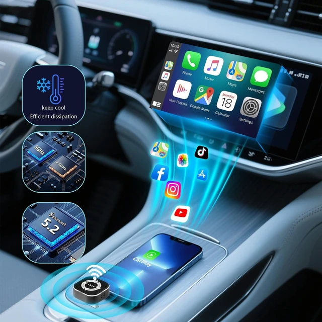 Alt view image 5 of 5 - Bctouza 4 in 1 Wireless Carplay Adapter, Wired to Wireless Adapter for Car Play& Android Auto&Airplay&Mirror Link,USB-A Plug with Type-C Extension,Mini Size and Compact