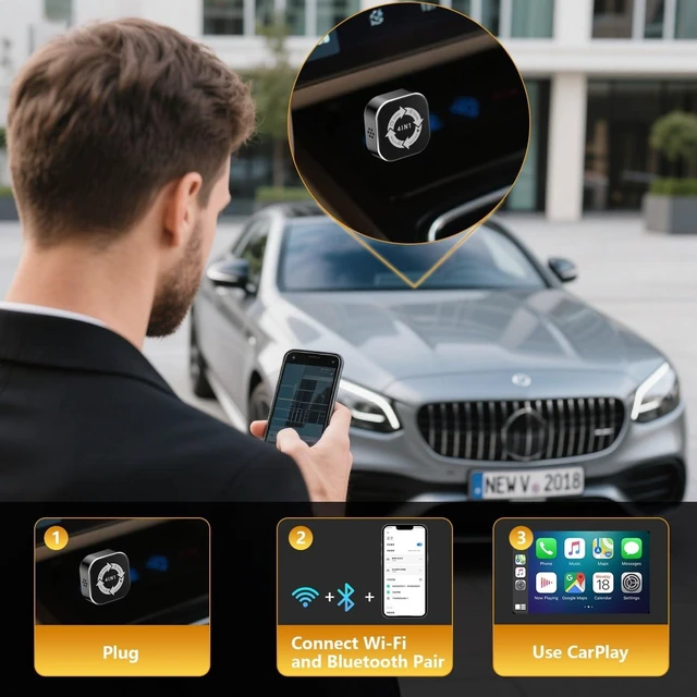 Alt view image 4 of 5 - Bctouza 4 in 1 Wireless Carplay Adapter, Wired to Wireless Adapter for Car Play& Android Auto&Airplay&Mirror Link,USB-A Plug with Type-C Extension,Mini Size and Compact