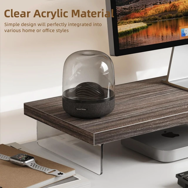 Alt view image 2 of 5 - Dual Monitor Stand Riser, 40x10 in Wood & Acrylic Desktop Organizer Shelf