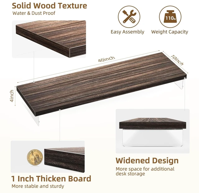 Alt view image 3 of 5 - Dual Monitor Stand Riser, 40x10 in Wood & Acrylic Desktop Organizer Shelf