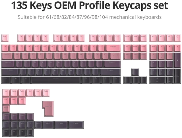 Alt view image 2 of 5 - Owpkeenthy OEM Profile Double Shot PBT Keycaps 135 Keys, Shine Through Gradient Design, Backlit Custom Key Cap Set for MX Switch Mechanical Gaming Keyboard (OEM Dousha)