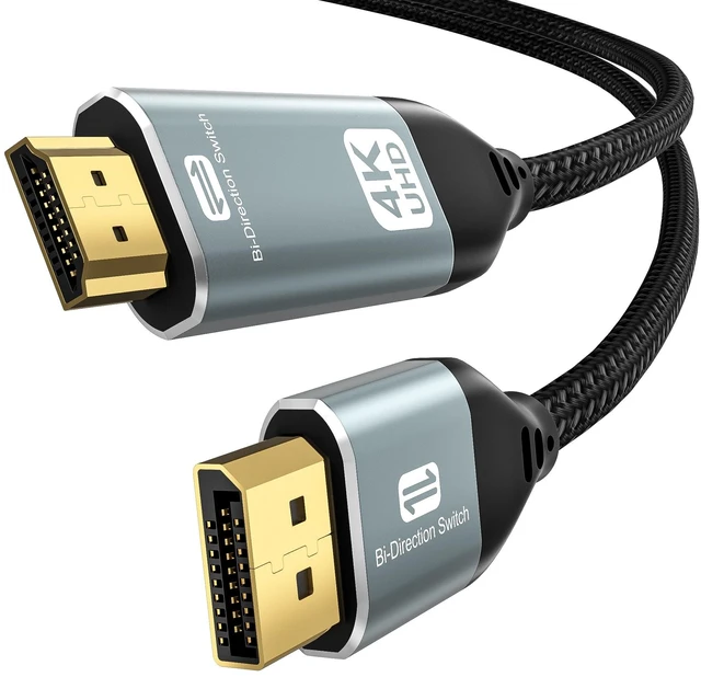 Main image of 4K Bidirectional HDMI to Displayport Cable 5Ft (4K@60Hz/2K@120Hz) Male to Male Adapter Bidirectiona Display Port to HDMI Braided Cord, DP to HDMI Compatible with PC,Laptop,AMD,NVIDIA,PS5,Xbox