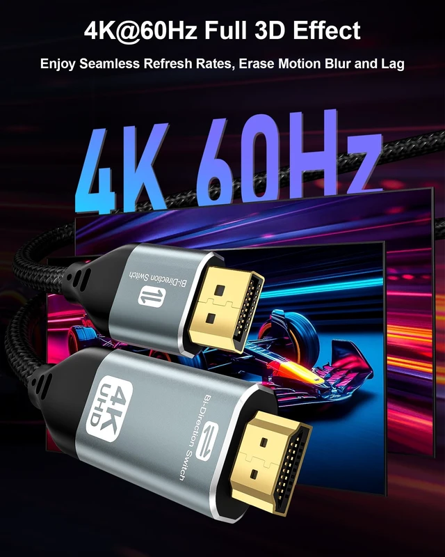 Alt view image 2 of 5 - 4K Bidirectional HDMI to Displayport Cable 5Ft (4K@60Hz/2K@120Hz) Male to Male Adapter Bidirectiona Display Port to HDMI Braided Cord, DP to HDMI Compatible with PC,Laptop,AMD,NVIDIA,PS5,Xbox