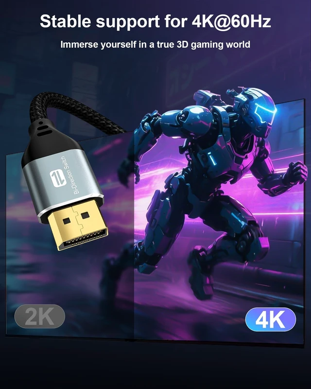 Alt view image 3 of 5 - 4K Bidirectional HDMI to Displayport Cable 5Ft (4K@60Hz/2K@120Hz) Male to Male Adapter Bidirectiona Display Port to HDMI Braided Cord, DP to HDMI Compatible with PC,Laptop,AMD,NVIDIA,PS5,Xbox