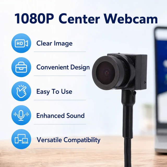 Alt view image 2 of 5 - EIMSOAH Center Webcam 1080P 2MP HD Pixels Built in Microphone Compact USB Computer Eye Contacting Webcam for Laptop