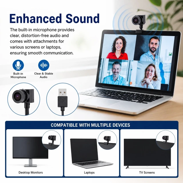 Alt view image 5 of 5 - EIMSOAH Center Webcam 1080P 2MP HD Pixels Built in Microphone Compact USB Computer Eye Contacting Webcam for Laptop