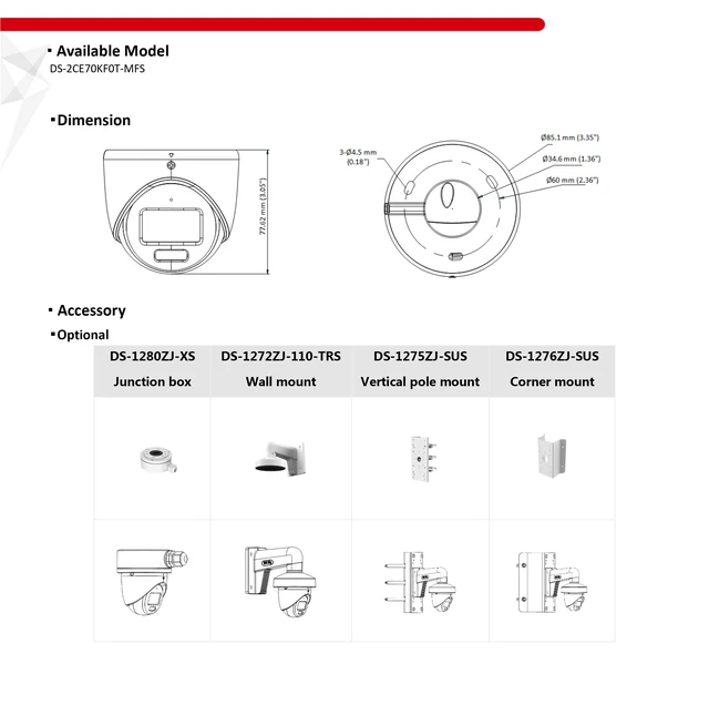 Alt view image 4 of 4 - DS-2CE70KF0T-MFS 3K 5MP ColorVu Turret Analog Camera 2.8mm 4 in 1 TVI