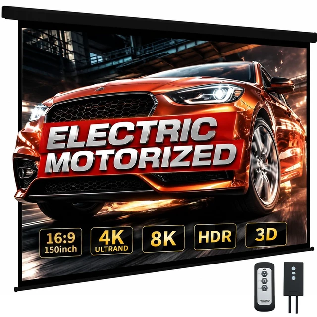 Main image of YODOLLA 150" Projector Screen Motorized 16:9 for Home Theater Outdoor Black