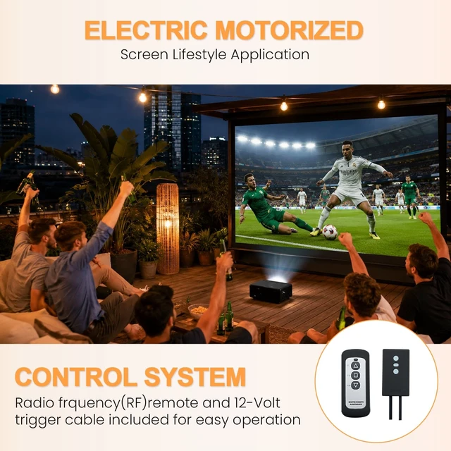 Alt view image 3 of 5 - YODOLLA 150" Projector Screen Motorized 16:9 for Home Theater Outdoor Black