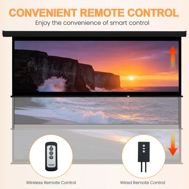 Alt view image 4 of 5 - YODOLLA 150" Projector Screen Motorized 16:9 for Home Theater Outdoor Black