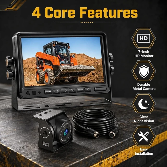 Alt view image 2 of 5 - 10" 1080P AHD Wired Reverse Rear View Backup Camera System,Guide line,IP69K No Water Leakage Camera, Night Vision, Vibration-Proof 10G for Tractor/Truck/Excavator/Caravan/Skid Steer/Heavy Equipment