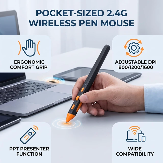 Alt view image 4 of 5 - Bewinner Pen Mouse for Laptop with 1600 Dpi Wireless Computer Mouse Pen
