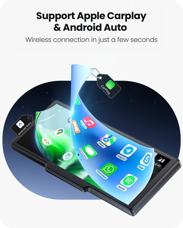Alt view image 4 of 5 - 9.26" CarPlay Screen for Apple Car Play Android Auto with 4K Dual Dash Cam