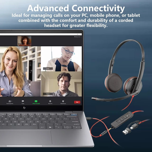 Alt view image 3 of 5 - HP Poly Blackwire C3225 Stereo Headset with USB-C & 3.5mm Connection, Noise Cancelling, Soundguard and Flexible Microphone Arm, Black