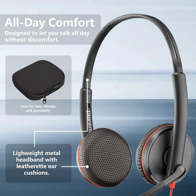 Alt view image 5 of 5 - HP Poly Blackwire C3225 Stereo Headset with USB-C & 3.5mm Connection, Noise Cancelling, Soundguard and Flexible Microphone Arm, Black