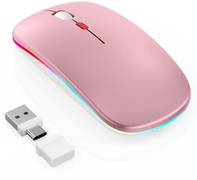Main image of Gizdot-R1 LED Wireless Mouse for MacBook & iPad, Bluetooth 5.2/2.4G, USB-C Rechargeable Silent Click, 800/1200/1600 DPI, 2-Device Switch, Slim Portable USB-A/C (LED Wireless Mouse, Rose