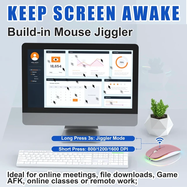 Alt view image 3 of 5 - Gizdot-R1 LED Wireless Mouse for MacBook & iPad, Bluetooth 5.2/2.4G, USB-C Rechargeable Silent Click, 800/1200/1600 DPI, 2-Device Switch, Slim Portable USB-A/C (LED Wireless Mouse, Rose