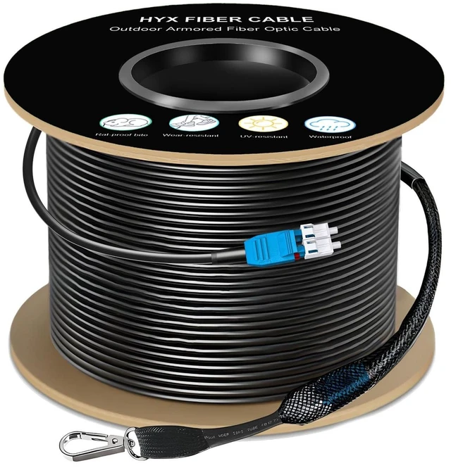 Main image of UPC Uniboot Lc Fiber Cable - Single Mode 150M/492FT, Outdoor Armored Fiber Optic Cable, 2 Core OS2 9/125um Duplex, One End Pulling Eye