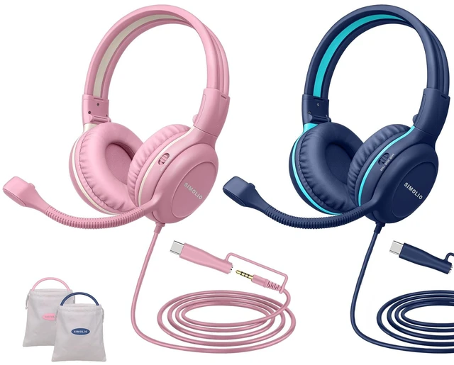 Main image of SIMOLIO-Kids-Headphones-School with-USB-C to 3.5mm Dongle, Boom-Microphone
