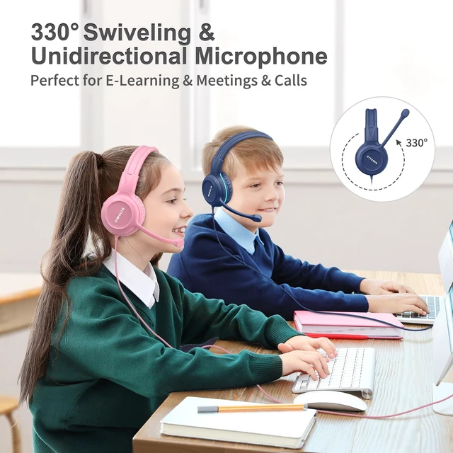 Alt view image 3 of 5 - SIMOLIO-Kids-Headphones-School with-USB-C to 3.5mm Dongle, Boom-Microphone