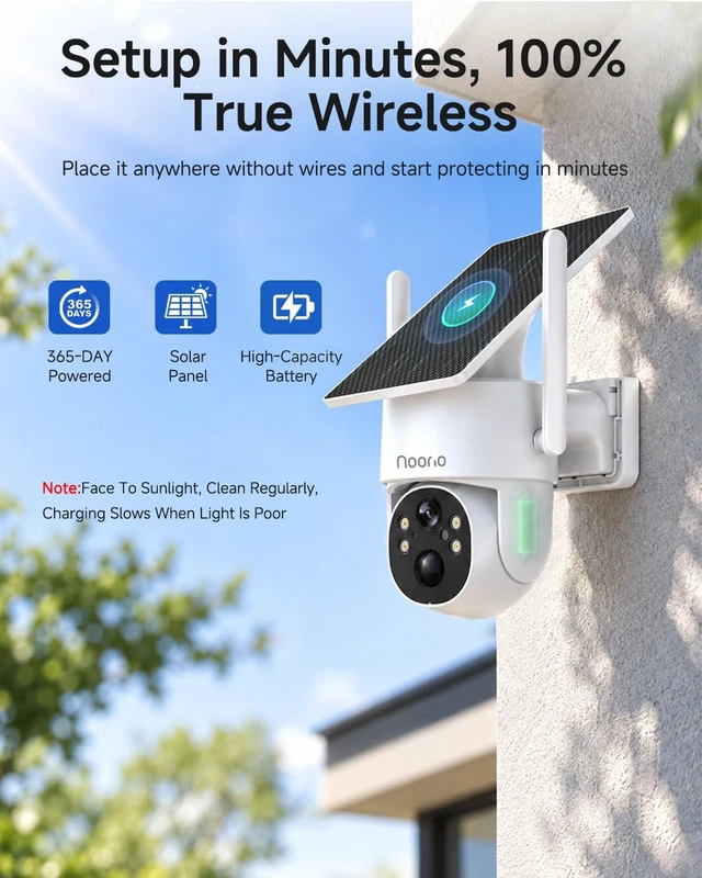 Alt view image 3 of 5 - Noorio 2K 4MP Solar Security Camera Outdoor Wireless 360 PTZ, WiFi 6, IP65