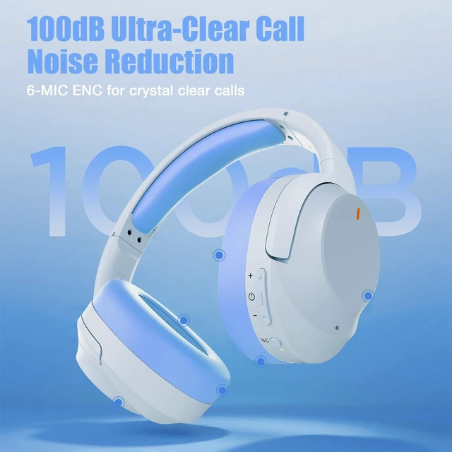 Alt view image 5 of 5 - Upgraded Prolevel Hybrid Active Noise Cancelling Headphones, HD Sound & Big Bass, 2X Softer Comfort, Long ANC Playtime, Wireless Over-Ear Bluetooth Headphones Perfect for Home Office^^Travel^^P