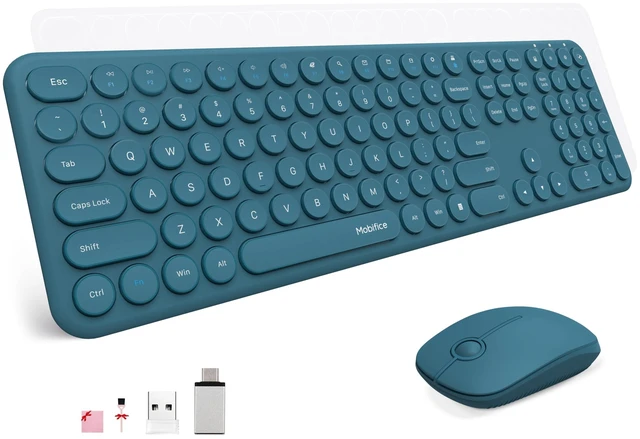 Main image of Wireless Keyboard and Mouse Combo, Ultra-Thin 2.4GHz USB Cordless Plug and Play Full Size Silent Retro Slim Cute Blue Keyboard Mouse Set for Home Office Compatible with Windows/Mac(Blue)