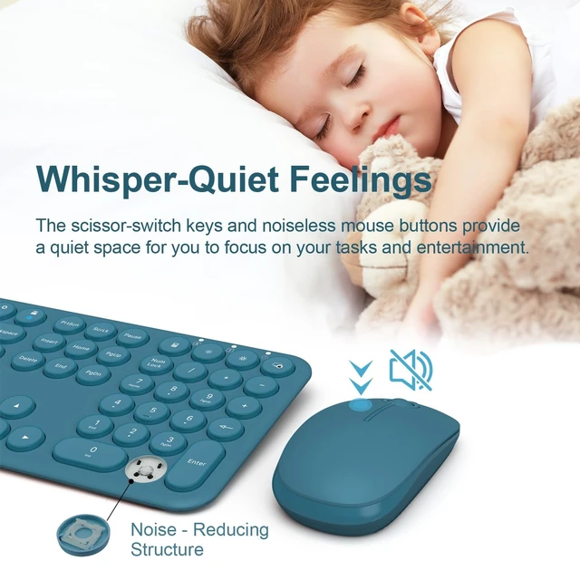 Alt view image 5 of 5 - Wireless Keyboard and Mouse Combo, Ultra-Thin 2.4GHz USB Cordless Plug and Play Full Size Silent Retro Slim Cute Blue Keyboard Mouse Set for Home Office Compatible with Windows/Mac(Blue)