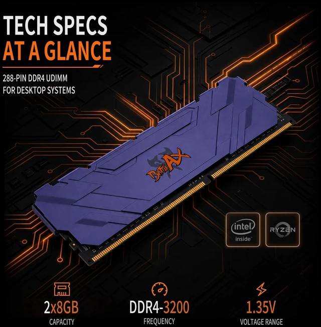 Alt view image 3 of 5 - Colorful DDR4 3200MHz 16GB (2x8GB) RAM 1.35V CL16 XMP2.0 Desktop PC Memory