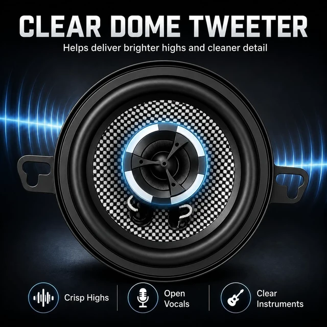 Alt view image 5 of 5 - TANVSO 3.5 Inch Car Speakers, 300W Peak 4 Ohm 3-1/2 2-Way Coaxial Speakers, Clear Dome Tweeter, Glass Fiber Cone, Loud Clear Sound for Dash, Center Speaker & Custom Car Audio, 2 Pack