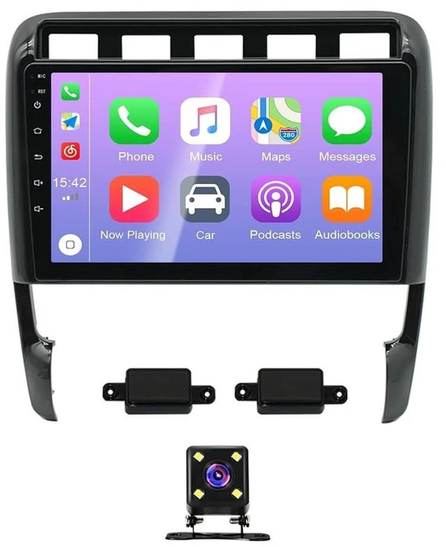 Main image of Android 13 Car Stereo for Porsche Cayenne 2002-2010, 2GB+32GB Wireless Carplay & Android Auto 9 inch 2.5D Tempered Glass Mirror auto Radio Player DSP Sound/WiFi/FM/SWC/MIC Dual USB + Backup Cam