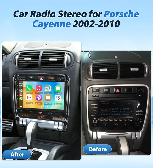 Alt view image 2 of 5 - Android 13 Car Stereo for Porsche Cayenne 2002-2010, 2GB+32GB Wireless Carplay & Android Auto 9 inch 2.5D Tempered Glass Mirror auto Radio Player DSP Sound/WiFi/FM/SWC/MIC Dual USB + Backup Cam
