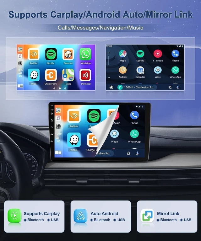 Alt view image 3 of 5 - Android 13 Car Stereo for Porsche Cayenne 2002-2010, 2GB+32GB Wireless Carplay & Android Auto 9 inch 2.5D Tempered Glass Mirror auto Radio Player DSP Sound/WiFi/FM/SWC/MIC Dual USB + Backup Cam