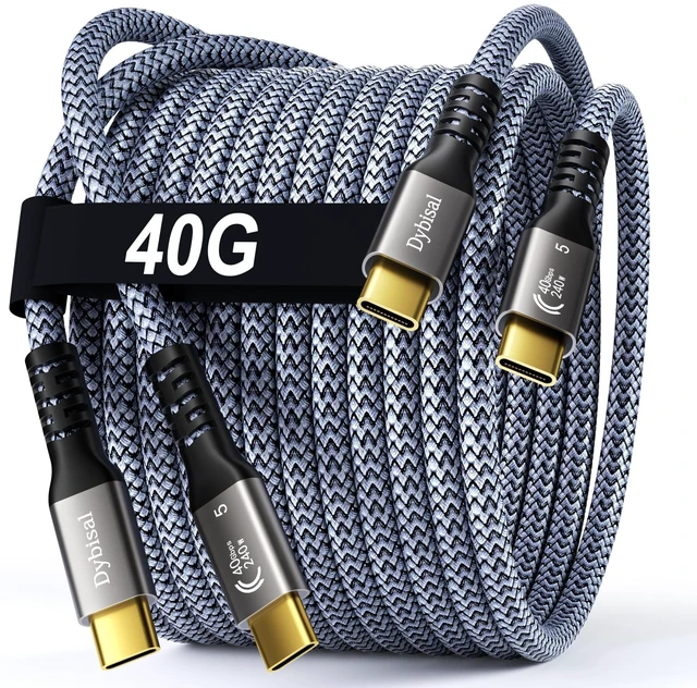 Main image of Dybisal 40Gbps Thunderbolt 5 Cable 10FT 2Pack Compatible, 8K@60Hz / 4K@144Hz, PD3.1 240W for iPhone 17/18, Mac mini, MacBook Pro M4 M5, Galaxy, Thunderbolt 5/4, SSD, eGPU, Studio Display