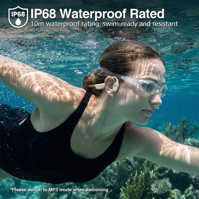 Alt view image 4 of 4 - Diving & Swimming Bone Conduction Headphones IP68 Waterproof, Open-Ear, Built-in MP3 & Bluetooth 6.0, Magnetic Charging, TUV Certified 10m Diving, 15H Playback Orange